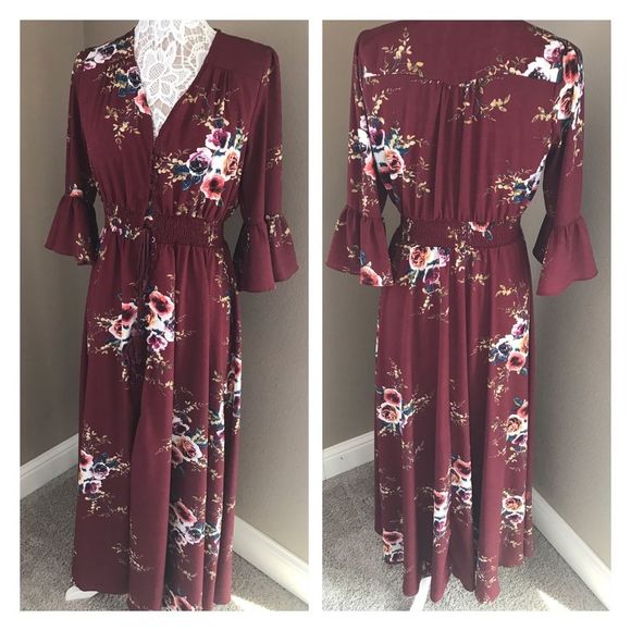 Floral bell sleeve button up maxi dress - Picture 5 of 6
